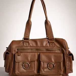 Also Brown faux Leather Handbag with Gold Accents